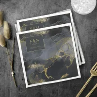 Moody Ink Charcoal Gold Abstract Blk ID988 Paper Dinner Napkins