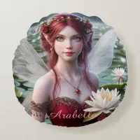 Beautiful July Fairy in Water Lilies Round Pillow