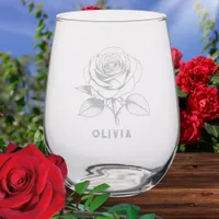 Rose Flower Floral Pretty Valentine's Gift Custom Stemless Wine Glass