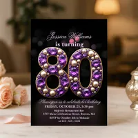 Glittering Amethyst and Pearl 80th Birthday  Invitation