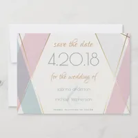 Contemporary Modern Geometric Stripes Teal Rose Save The Date