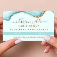 Elegant Gold Glitter Blue Marble Agate Appointment Card