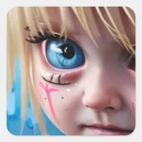 Tribal Kids | Blonde Girl Big Blue Eyes Square Sticker