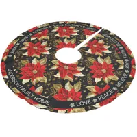 Poinsettia Red Flowers Positive Words Christmas Brushed Polyester Tree Skirt