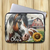 Pretty Pinto Brown and White Horse on Rustic Farm Laptop Sleeve