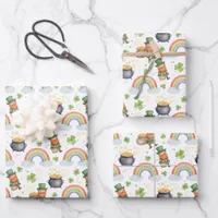 Rainbows Shamrocks Leprechauns St Patrick's Day  Wrapping Paper Sheets
