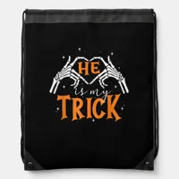 He Is My Trick Heart Skeleton Hand Couple Happy Ha Drawstring Bag