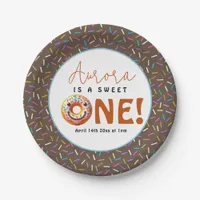 Sweet One watercolor cute donuts 1st birthday Paper Plates