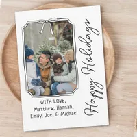 Timeless Simple Bow Minimalist Black & White Photo Holiday Card