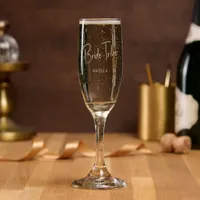Minimal Script Personalized Bride Tribe Etched Champagne Flute