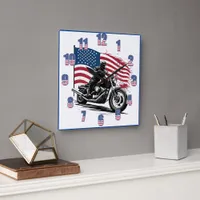 Proud rider with American flag in sunset glow Square Wall Clock