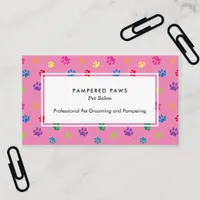 Colorful Paw Prints Professional Pet Salon Pink Business Card