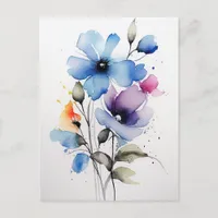 Blue and Purple Watercolor Flowers Postcard
