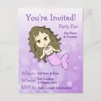 Pretty Purple Mermaid Postcard Birthday Invitation