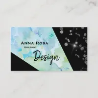 *~* Abstract Modern Black Glitter Geometric Flower Business Card