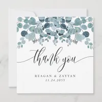 Dusty Blue Eucalyptus Greenery Wedding Thank You Card