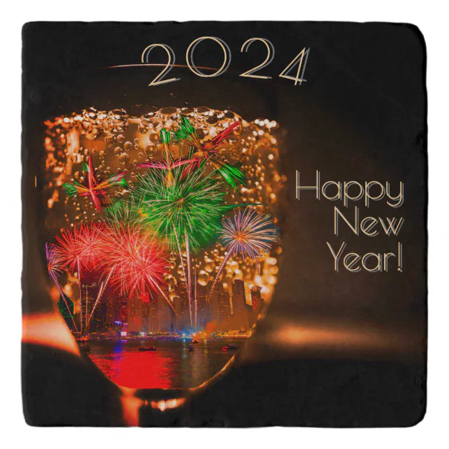 2024 wishes with fireworks and bubbles trivet