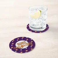 Halloween pattern and message round paper coaster