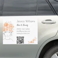 Cute pretty girl peach watercolor roses QR Floral Car Magnet