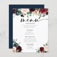 Boho Burgundy Blush Wedding Flat Menu