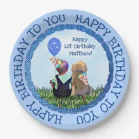 Happy First Birthday Boy and Dog Paper Plates