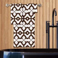 Creamy White and Brown Moroccan Boho Chic Pattern Bath Towel Set