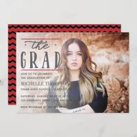 Black and Red color Chevron Graduate Party invite