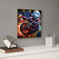 Rider blazing down the highway with American pride Square Wall Clock