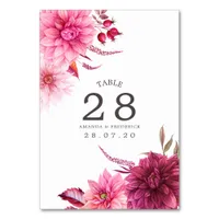 Burgundy and Blush Fall Wedding Table Number