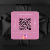 Pink business name qr code instagram square sticker