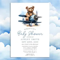 Teddy Bear Airplane Baby Shower  Invitation