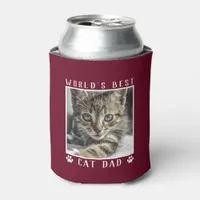World's Best Cat Dad Paw Prints Pet Photo Burgundy Can Cooler
