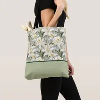 Beautiful White Lily Stained Glass, Color Block Tote Bag