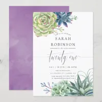 Watercolor Succulents 21st Birthday Party Invite