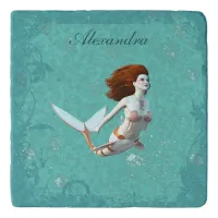 Pretty Koi Mermaid Swimming Underwater Trivet