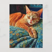 Adorable Sleeping Ginger Cat  Postcard