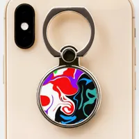 Red, Teal, Black, White Swirled Fluid Art Phone Ring Stand