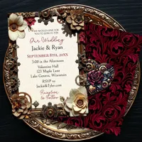 Steampunk Gothic Themed Wedding Invitation