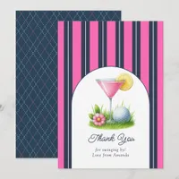 Hot Pink, Navy & White Preppy Martini Golf Party Thank You Card