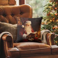 Vintage Santa Reading a Book Throw Pillow