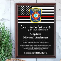 Firefighter Retirement Custom Logo Thin Red Line Award Plaque