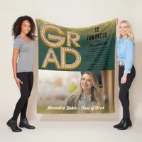 Grad Graduation Gold Glitter Fun Facts Photo Class Fleece Blanket