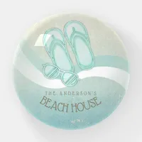 Beach House Sunglasses and Flip Flops Aqua ID623 Paperweight
