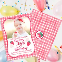 Berry First Birthday Photo Strawberry Girls 1st  Invitation
