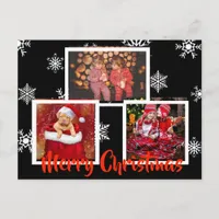 Black Merry Christmas Snowflake Personalized Photo Postcard