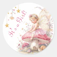 Pink & Gold Fairy Cottage Core Girl's Baby Shower  Classic Round Sticker