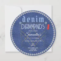 Denim and Diamonds Blue Jeans Bling Birthday Party Invitation