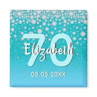 70th birthday teal blue glitter name diamonds magnet