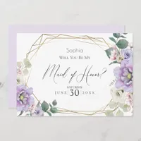 Violet Flowers Will You Be My Maid of Honor Invitation