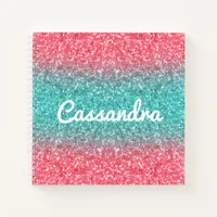 Pink Blue Ombre Glitter Monogram Sketchbook Notebook